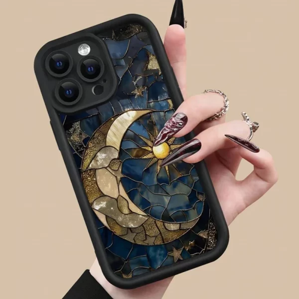 Aesthetic Glass Printed Sun & Moon Silicone Phone Case for iPhone 16, 14, 12, 13, 11, 15 Pro Max, X, XS, 7, 8 Plus – Shockproof Soft Cover 2
