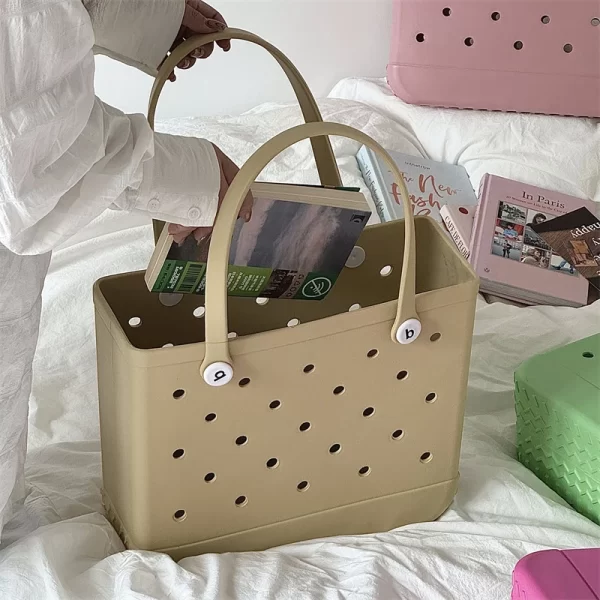 Durable Waterproof Jelly Beach Bag – Summer Rubber Tote & Storage Basket Organizer in Solid Colors 5