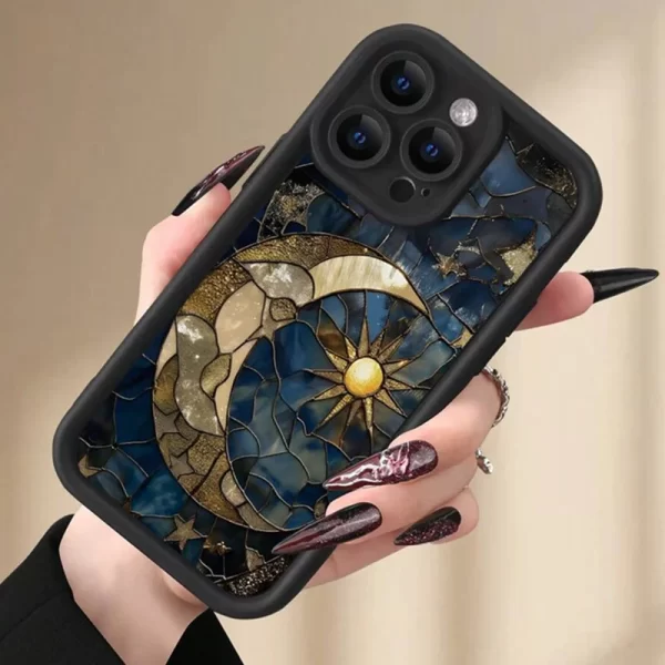 Aesthetic Glass Printed Sun & Moon Silicone Phone Case for iPhone 16, 14, 12, 13, 11, 15 Pro Max, X, XS, 7, 8 Plus – Shockproof Soft Cover 3