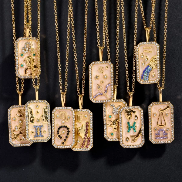 Zodiac Diamond Necklace – Colorful Birthstone Pendant | 12 Zodiac Signs | Dainty Collarbone Chain 3
