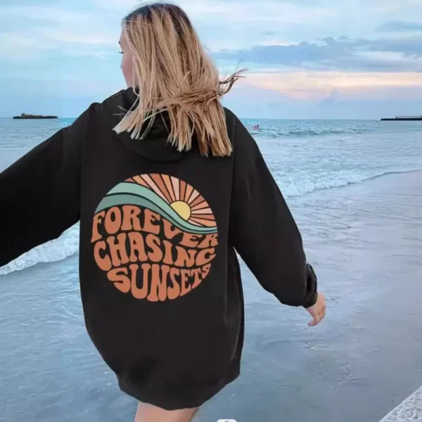 Let’s Watch the Sunset Embroidered 3D Hoodie – CoSweatshirt Beachy Design 2
