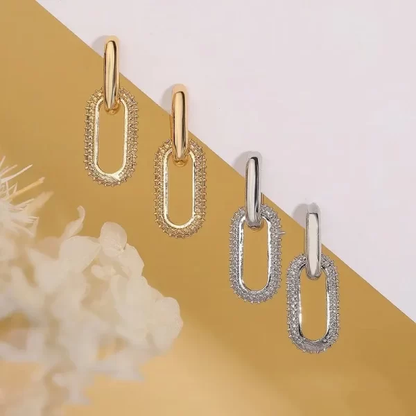 Shiny Rhinestone Geometric Double Ring Earrings – Light Luxury Elliptical Party Jewelry 1