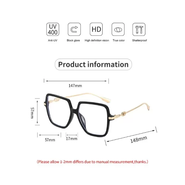 Oversized Retro Square Blue Light Glasses – Metal Frame Eyewear for Women 6