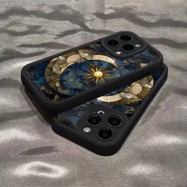Aesthetic Glass Printed Sun & Moon Silicone Phone Case for iPhone 16, 14, 12, 13, 11, 15 Pro Max, X, XS, 7, 8 Plus – Shockproof Soft Cover 4