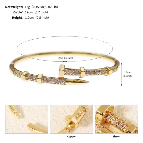 Zircon Nail Bracelet for Women – Screw Design Bangle, Everyday & Party Jewelry Gift 6