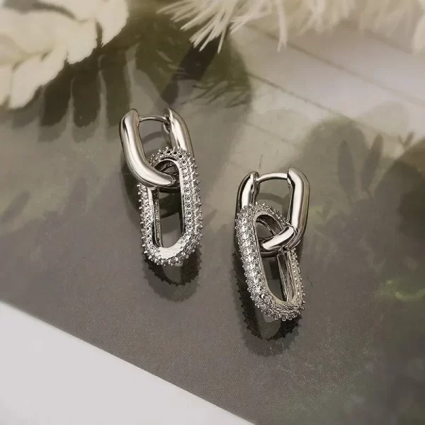 Shiny Rhinestone Geometric Double Ring Earrings – Light Luxury Elliptical Party Jewelry 4