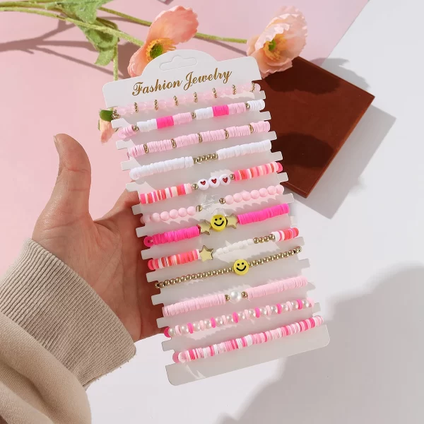 12pcs Bohemian Style Colorful Polymer Clay Friendship Bracelets Set – Heart & Star Decorations with Mix-and-Match Beads, Stylish and Fun 6