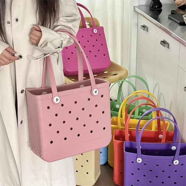 Durable Waterproof Jelly Beach Bag – Summer Rubber Tote & Storage Basket Organizer in Solid Colors 1