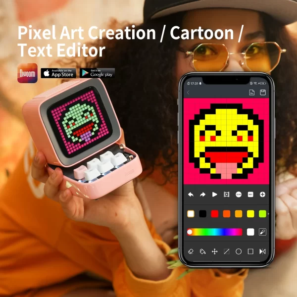 Divoom Ditoo-Pro Retro Pixel Art Bluetooth Portable Speaker with Alarm Clock & DIY LED Display Board – Cute Gift & Home Light Decoration 2
