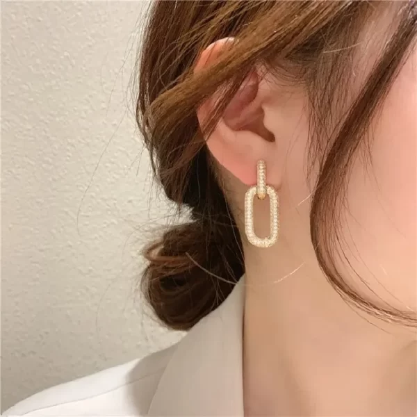 Shiny Rhinestone Geometric Double Ring Earrings – Light Luxury Elliptical Party Jewelry 3