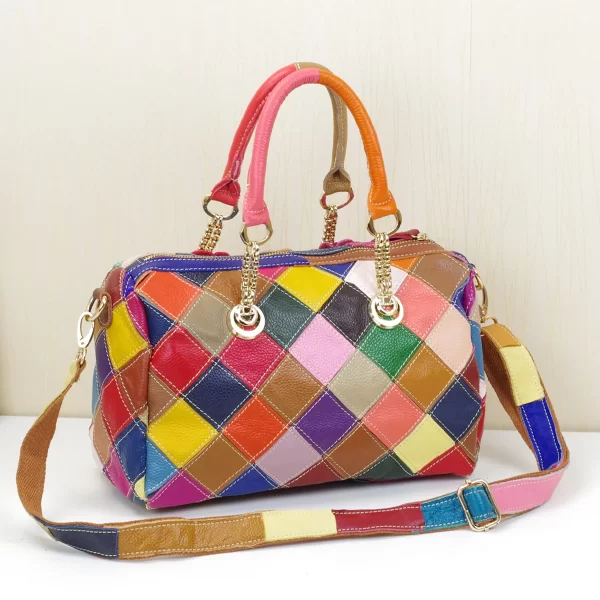 Colorful Flower Plaid Genuine Leather Messenger Bag – Women's Chain Handbag 3