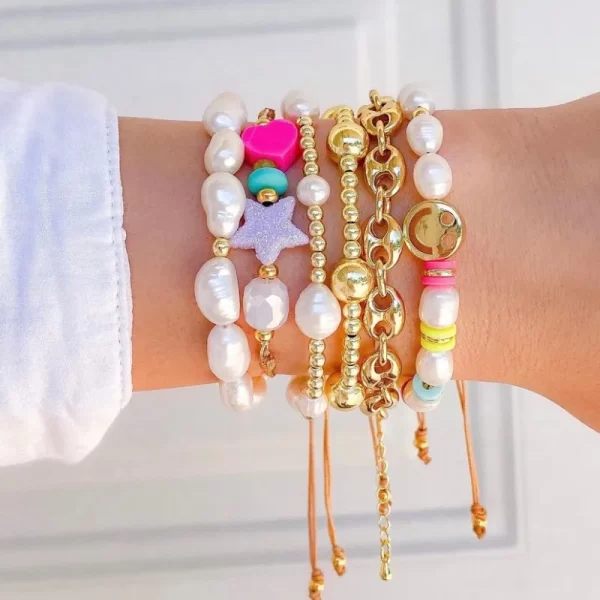 Boho Summer Beach Bracelet Set for Women – Y2K Accessories, Designer Jewelry with Natural Pearls, Pulseras Mujer 1