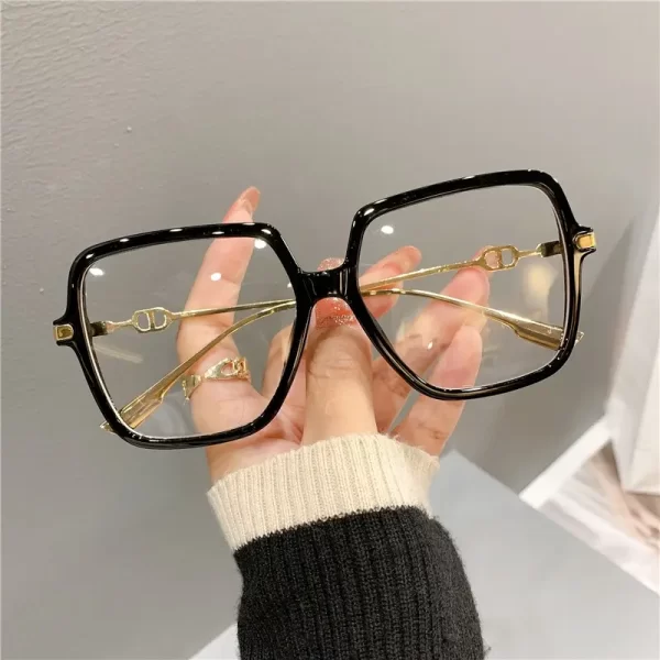 Oversized Retro Square Blue Light Glasses – Metal Frame Eyewear for Women 2