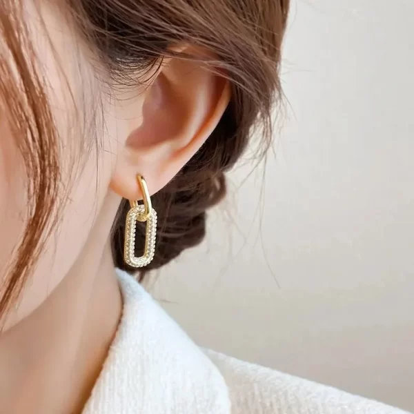 Shiny Rhinestone Geometric Double Ring Earrings – Light Luxury Elliptical Party Jewelry 5