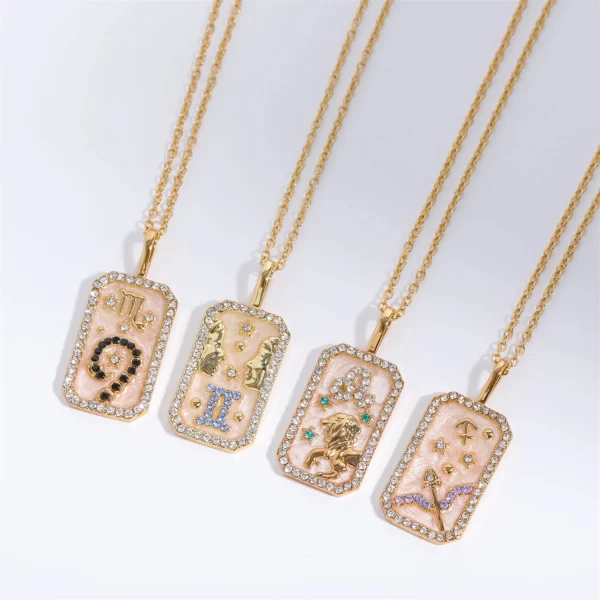 Zodiac Diamond Necklace – Colorful Birthstone Pendant | 12 Zodiac Signs | Dainty Collarbone Chain 6