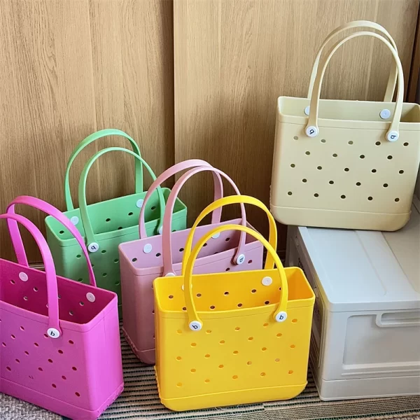 Durable Waterproof Jelly Beach Bag – Summer Rubber Tote & Storage Basket Organizer in Solid Colors 6
