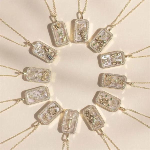 Zodiac Diamond Necklace – Colorful Birthstone Pendant | 12 Zodiac Signs | Dainty Collarbone Chain 4