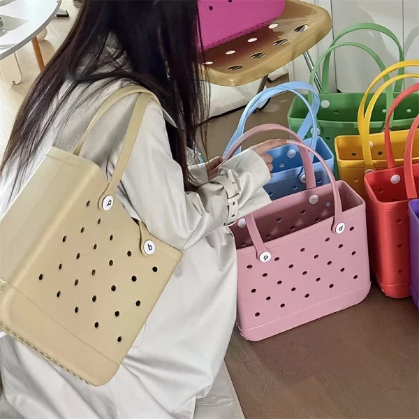 Durable Waterproof Jelly Beach Bag – Summer Rubber Tote & Storage Basket Organizer in Solid Colors 3