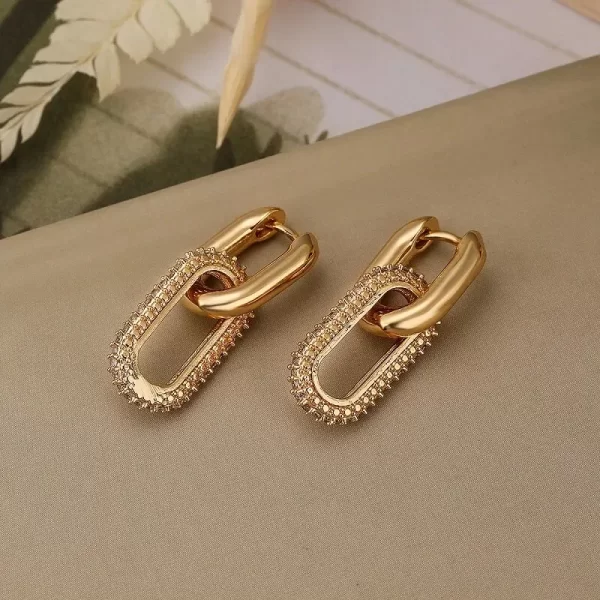 Shiny Rhinestone Geometric Double Ring Earrings – Light Luxury Elliptical Party Jewelry 2