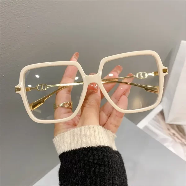 Oversized Retro Square Blue Light Glasses – Metal Frame Eyewear for Women 4