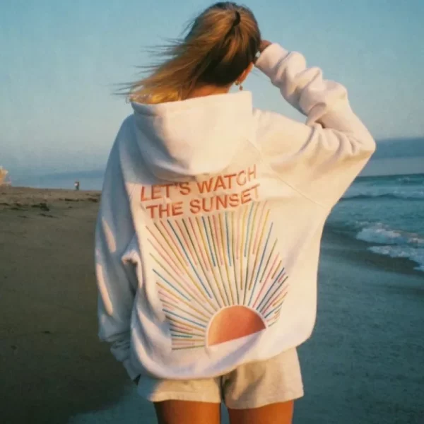 Let’s Watch the Sunset Embroidered 3D Hoodie – CoSweatshirt Beachy Design 1