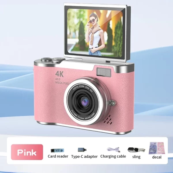 4K CCD 8X Digital Zoom Camera for Students – 48MP Compact Digital Photography Camera with 180° Flip Screen, Selfie Camera 9