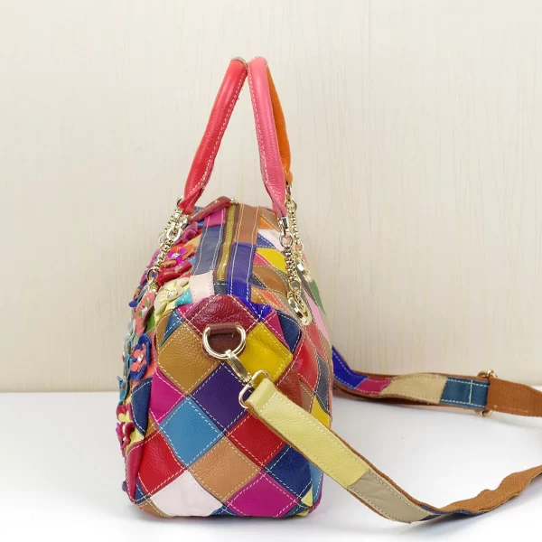 Colorful Flower Plaid Genuine Leather Messenger Bag – Women's Chain Handbag 2