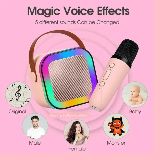K12 Wireless Bluetooth Speaker with 2 Microphones – RGB Portable Music Player Karaoke Machine for Family & Kids, TF Card Support 4