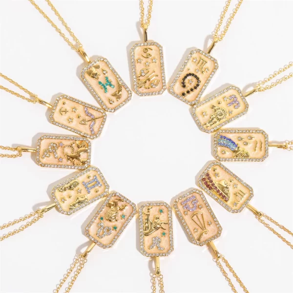 Zodiac Diamond Necklace – Colorful Birthstone Pendant | 12 Zodiac Signs | Dainty Collarbone Chain 5