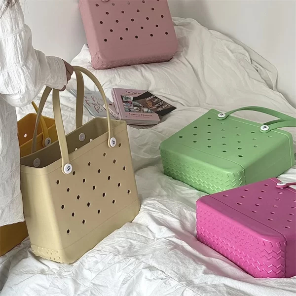 Durable Waterproof Jelly Beach Bag – Summer Rubber Tote & Storage Basket Organizer in Solid Colors 2