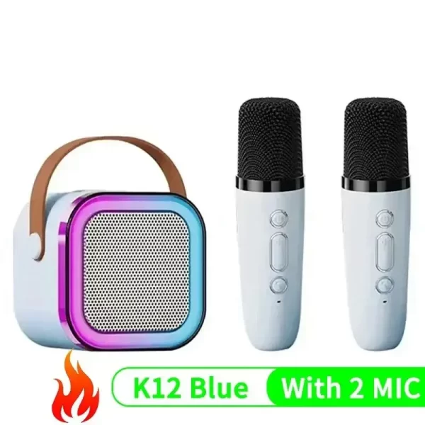 K12 Wireless Bluetooth Speaker with 2 Microphones – RGB Portable Music Player Karaoke Machine for Family & Kids, TF Card Support 2
