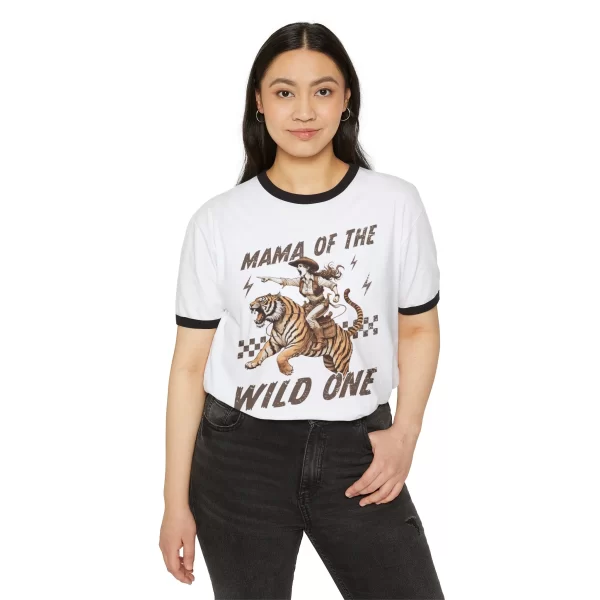 Mama of the Wild One Ringer T-Shirt, Fun Vintage Tee for Moms, Gift for Mother s Day, Pet Lovers, Wild Motherhood - Image 7