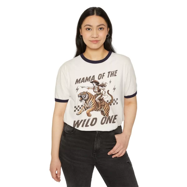 Mama of the Wild One Ringer T-Shirt, Fun Vintage Tee for Moms, Gift for Mother s Day, Pet Lovers, Wild Motherhood - Image 3