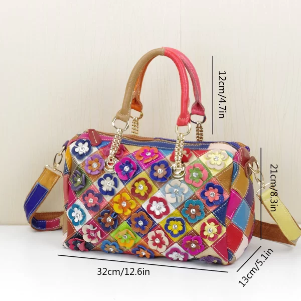 Colorful Flower Plaid Genuine Leather Messenger Bag – Women's Chain Handbag 5