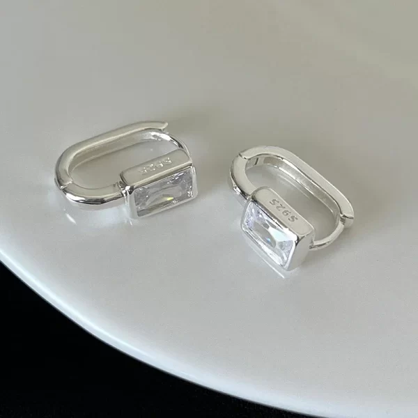 PONYKISS S925 Sterling Silver Needle Zircon Square Huggies Earrings for Women Classic Fashion Jewelry Minimalist Accessories 6