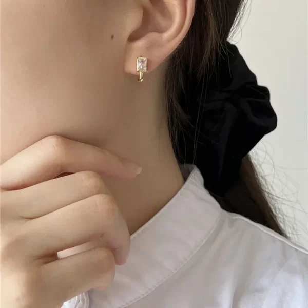 PONYKISS S925 Sterling Silver Needle Zircon Square Huggies Earrings for Women Classic Fashion Jewelry Minimalist Accessories 4