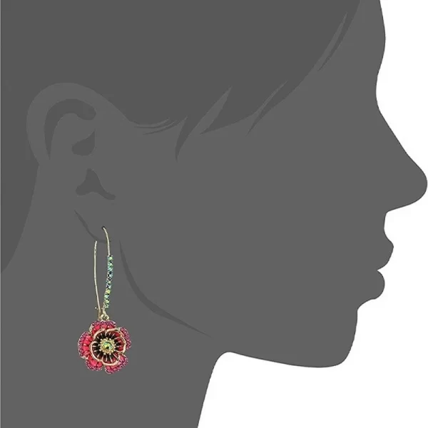 Exquisite Rose Flower Hook Earrings – Gold Tone with Red Enamel & Colorful Crystals 4