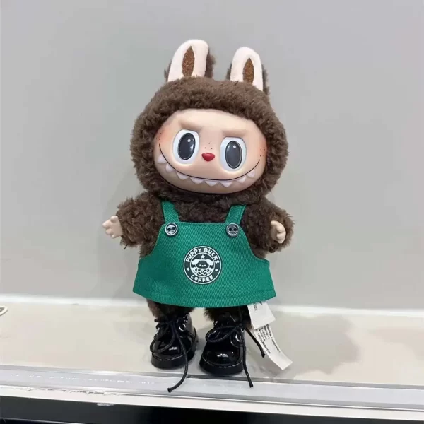 Labubu 17cm Doll's Clothes The Monsters Outfit Accessories Clothing Cartoon Green Coffee Dress Shoes 3