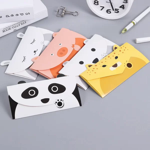 10pcs Random Color Cartoon Animal Envelope Message Thank Card Baby Birthday Party Invitation Greeting Holiday Universal Sheet 1