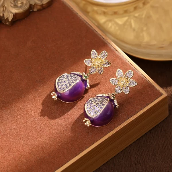 Pomegranate Fruit Earrings – Light Luxury Style with Zircon & Enamel Detail 5