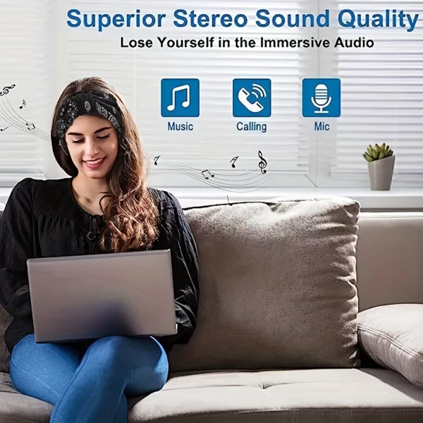 Wireless Bluetooth Earphone Headband Elastic Sports Music Headphones Eyemask Soft Comfortable with Microphone for Running Yoga 2