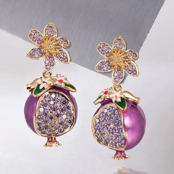 Pomegranate Fruit Earrings – Light Luxury Style with Zircon & Enamel Detail 1