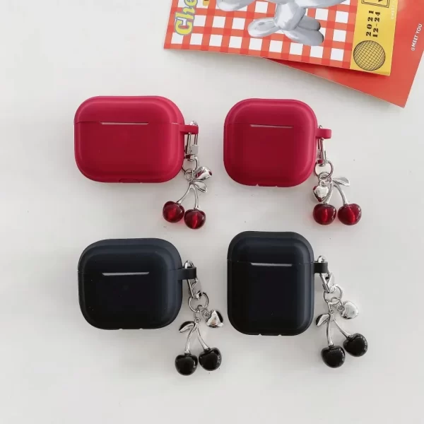 Silicone Case for Airpods 4 3 Pro 2 1 Protect Sleeve with 3D Cherry Pendant Wireless Earphone Cases for Apple Airpods Pro2 Cover 2