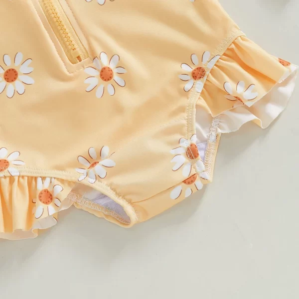 Baby Girl Long Sleeve Swimsuit with Hat – Floral Zippered One-Piece Swimwear for Summer 3