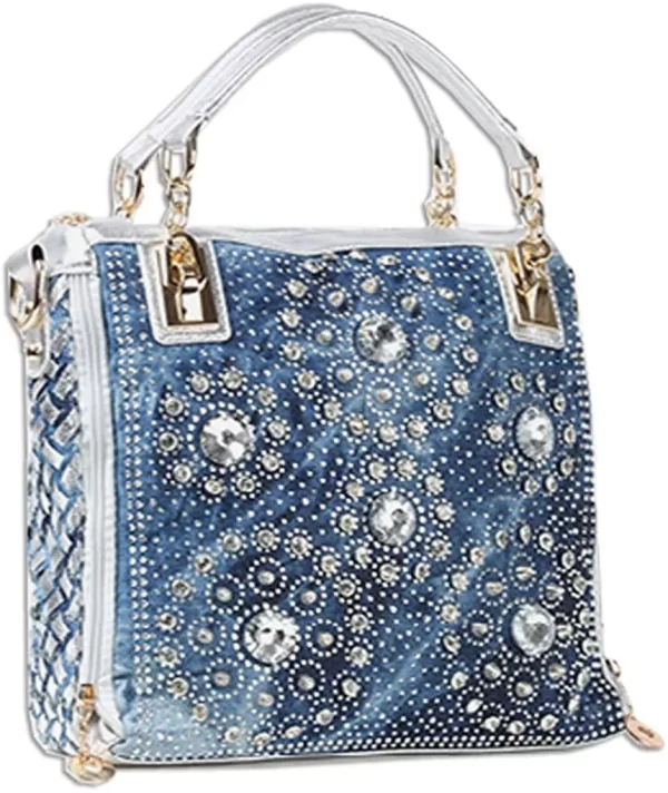 Denim Bags for Women Shoulder Bag Tote Bag with Diamond Jean Handbag Crystal Crossbody Bag 1