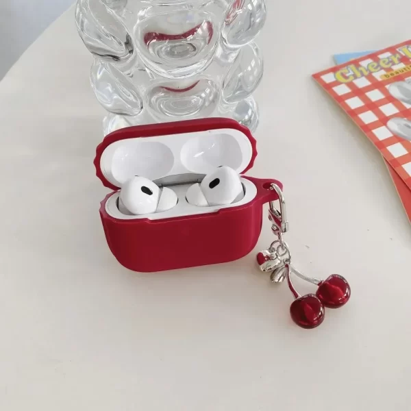 Silicone Case for Airpods 4 3 Pro 2 1 Protect Sleeve with 3D Cherry Pendant Wireless Earphone Cases for Apple Airpods Pro2 Cover 3