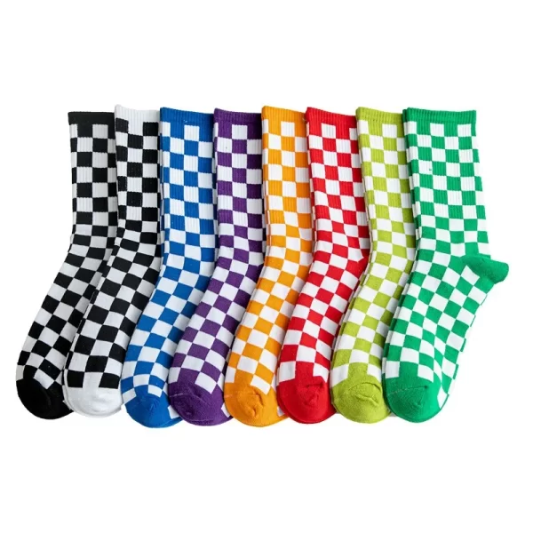 Women Socks Checkboard Harajuku Street Fashion Black White Squares Pattern Plaid Novelty Skateboard Funny Cotton Socks For Girl 6