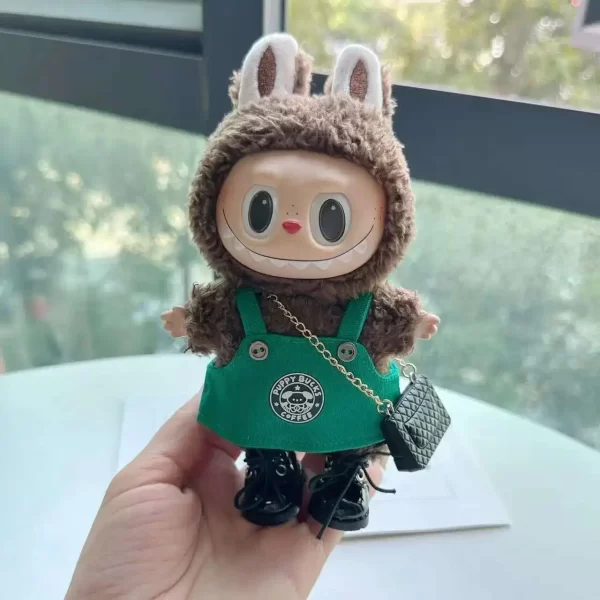 Labubu 17cm Doll's Clothes The Monsters Outfit Accessories Clothing Cartoon Green Coffee Dress Shoes 2