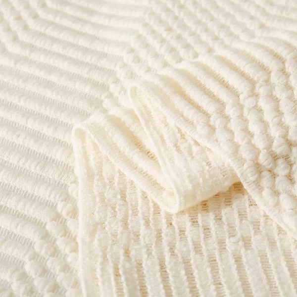 White Boho Chunky Knit Throw Blanket – Soft Textured Bedspread or Sofa Cover 3