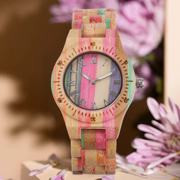 Fashion Luxury Women Watch Wooden Hand Quartz Popular Unique Candy Color Full Wood Wrist For Friend Watches Christmas Gift 2